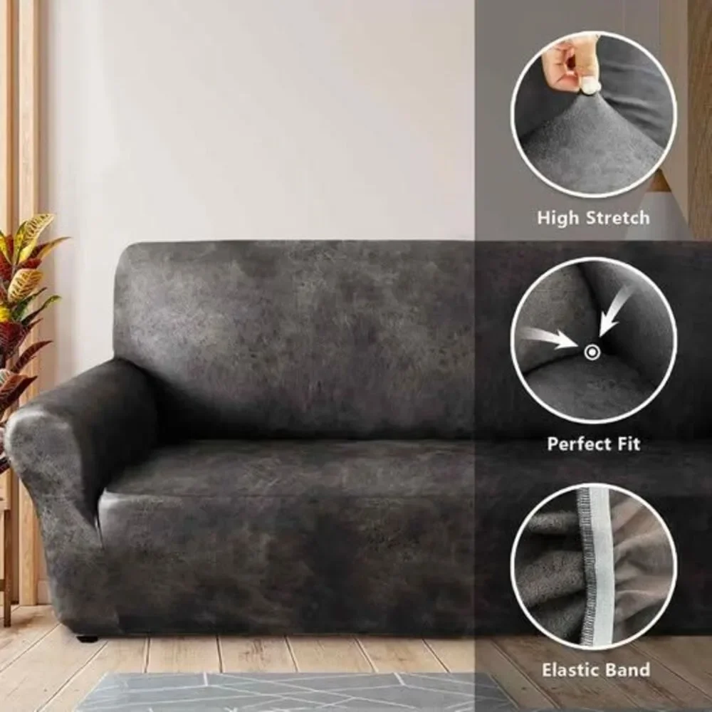 SLIPCOVER for single sofa 1-piece leather like material- dark camel color